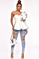 Elegant One-Shoulder Ruffle Peplum Blouse Chic Party Top