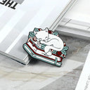Cat Reading Enamel Pin for Book Lovers