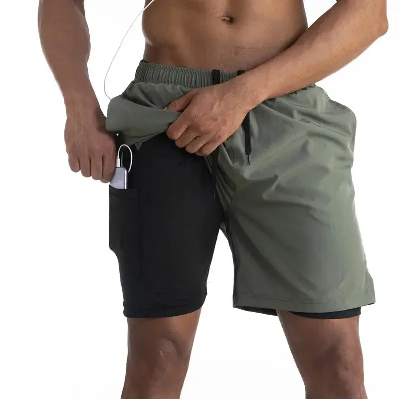 Men Summer Running Shorts 2 In 1 Quick Dry Gym Shorts