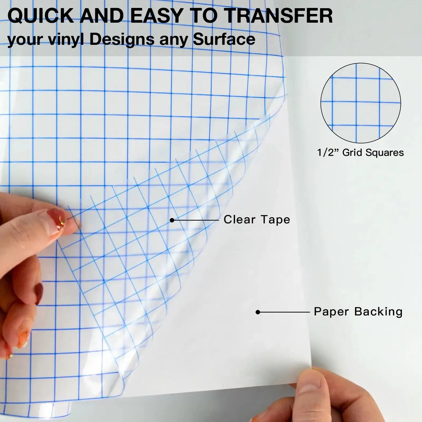 HTVRONT 12x60 Clear Transfer Tape Blue Grid Roll Premium