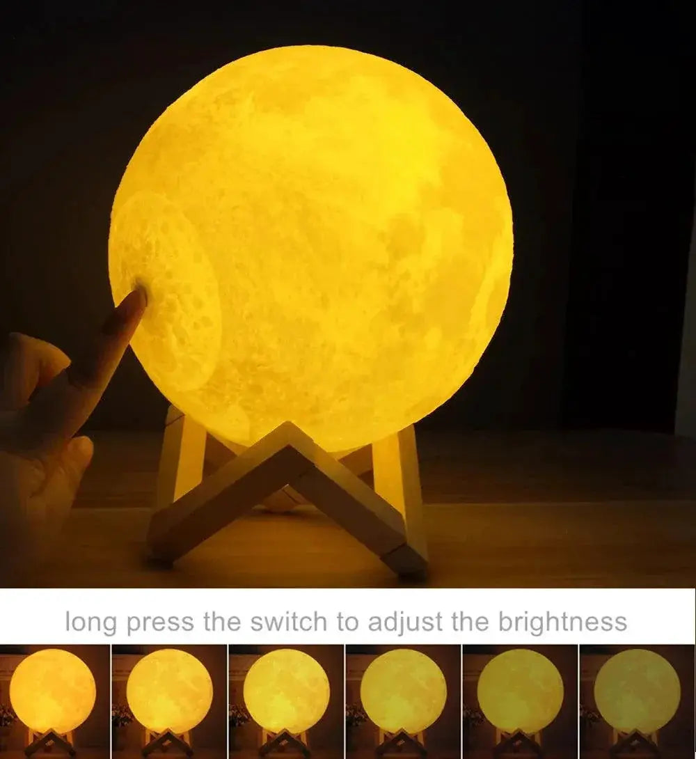 Rechargeable 3D Printed Moon Lamp LED Night Light Colors