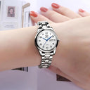 Sleek Women's Gold Quartz Watch with Day-Date Feature Design