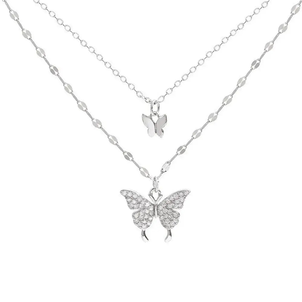 New Shiny Butterfly Necklace Exquisite Double Layer Chain