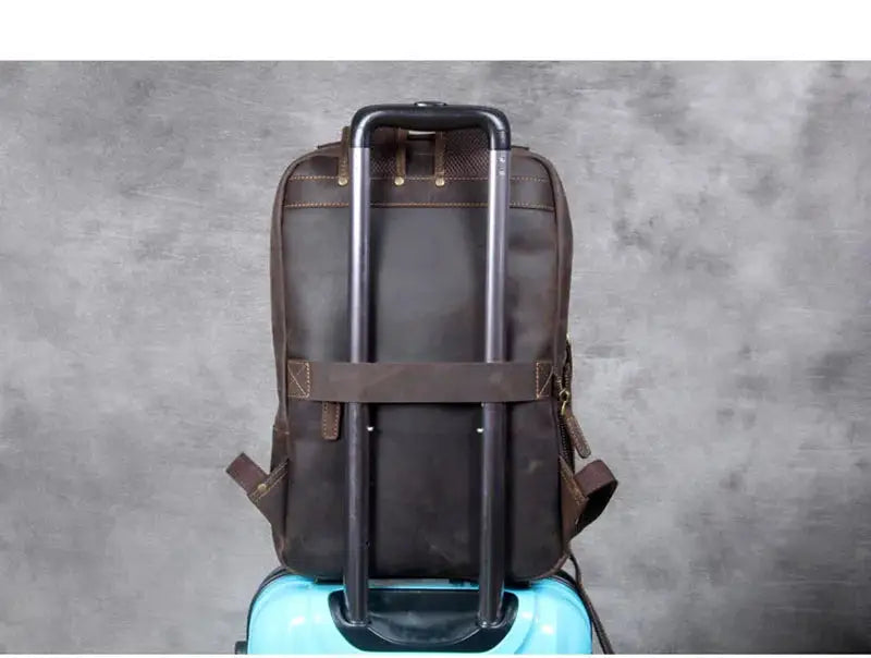 Men's Retro Crazy Horse Leather Laptop Backpack — product view 19