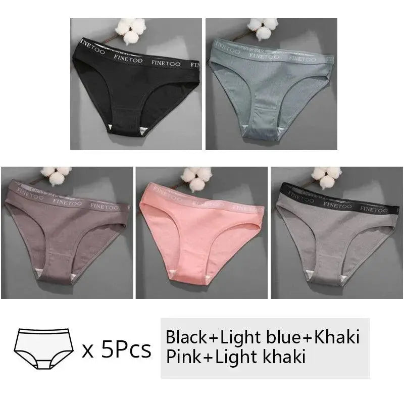 Five Pack Cotton Panties Set Stylish Low Waist Briefs Women