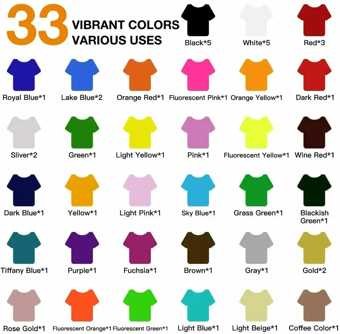 HTVRONT 47Pcs PU Heat Transfer Vinyl Sheets For Cricut