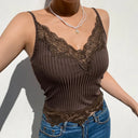 Gothic Bodycon Camis Crop Top Women Grunge Punk Backless Ribbed Lace Trim Summer