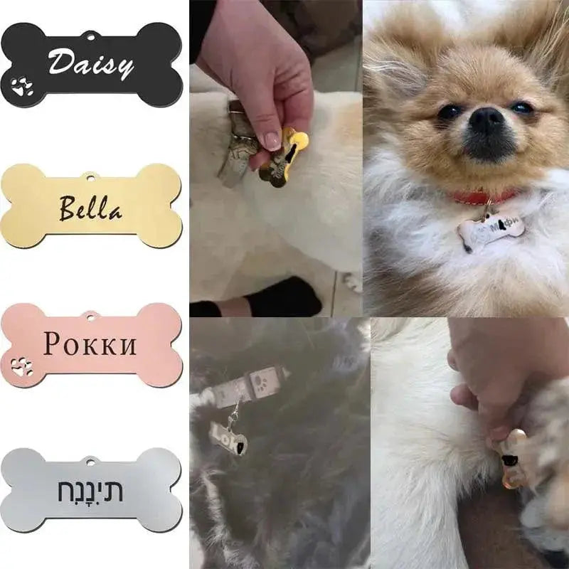 Personalized Pet Collar Id Tag Engraved Keyring Charm Bone