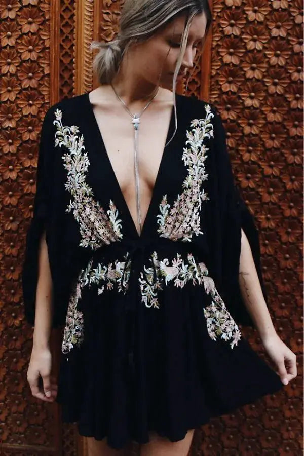 Boho Chic Embroidered Dress V Neck Summer Fashion Statement