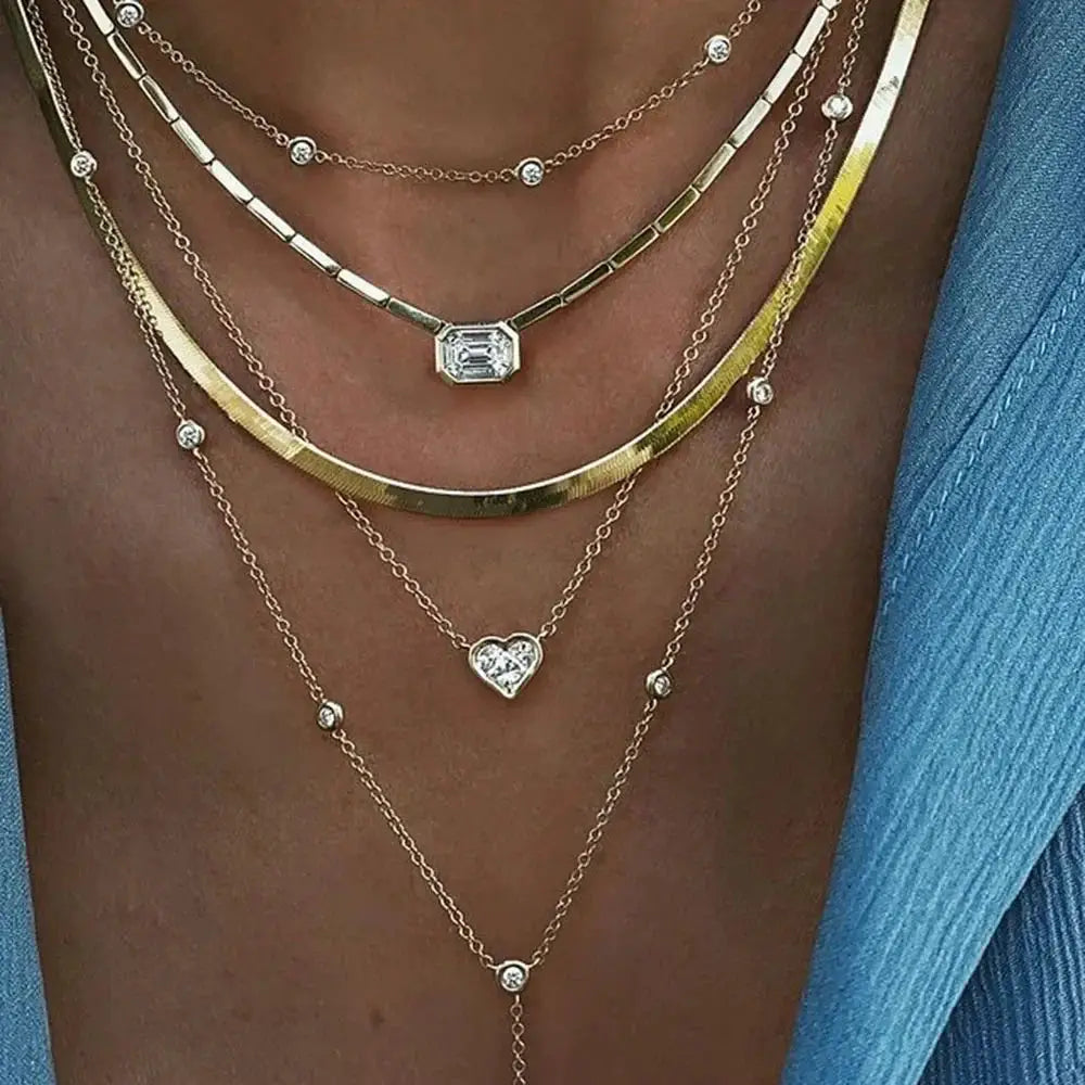 Boho Multi Element Crystal Layered Necklace for Women