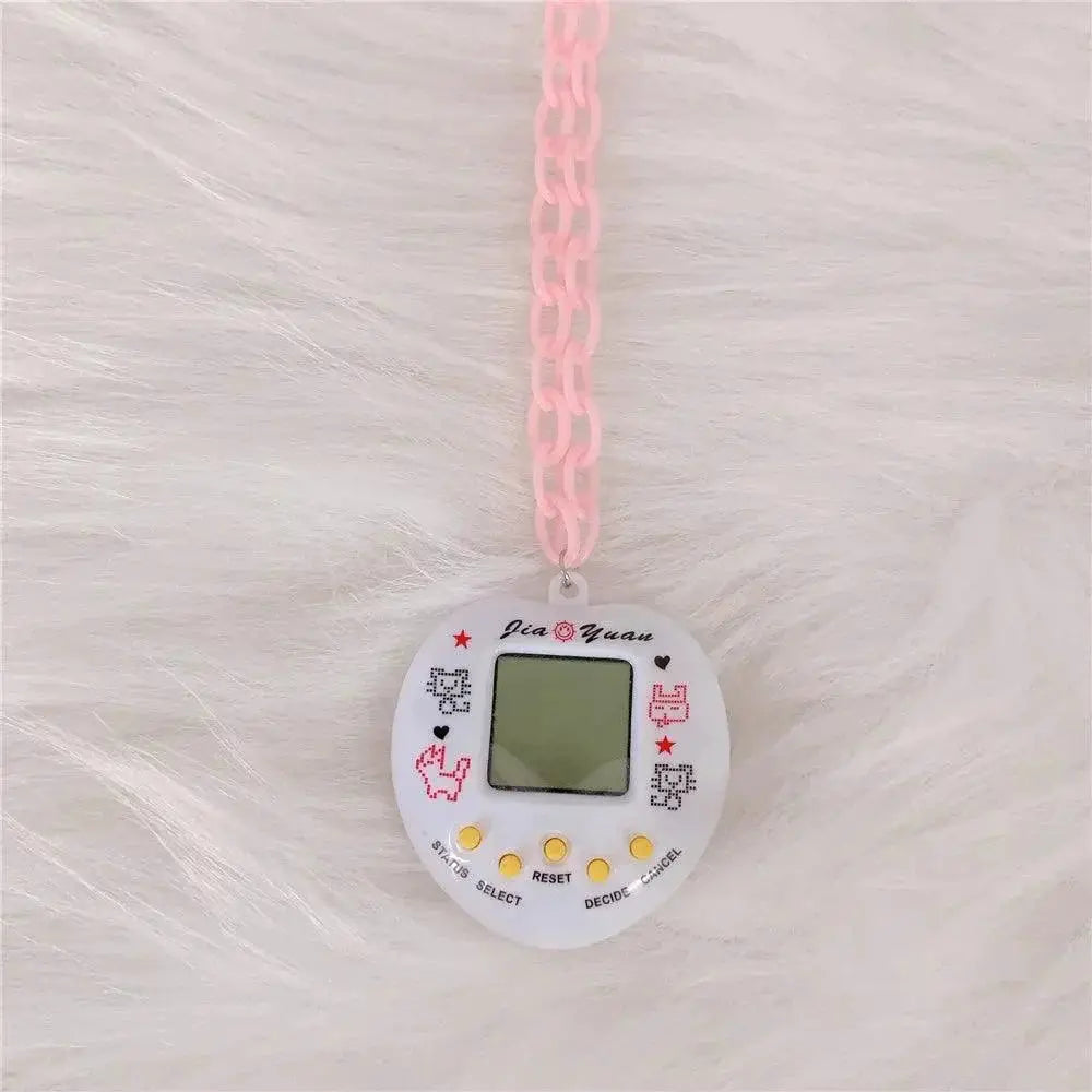 Y2K Electronic Pet Game Pendant Necklace With Rainbow Charms