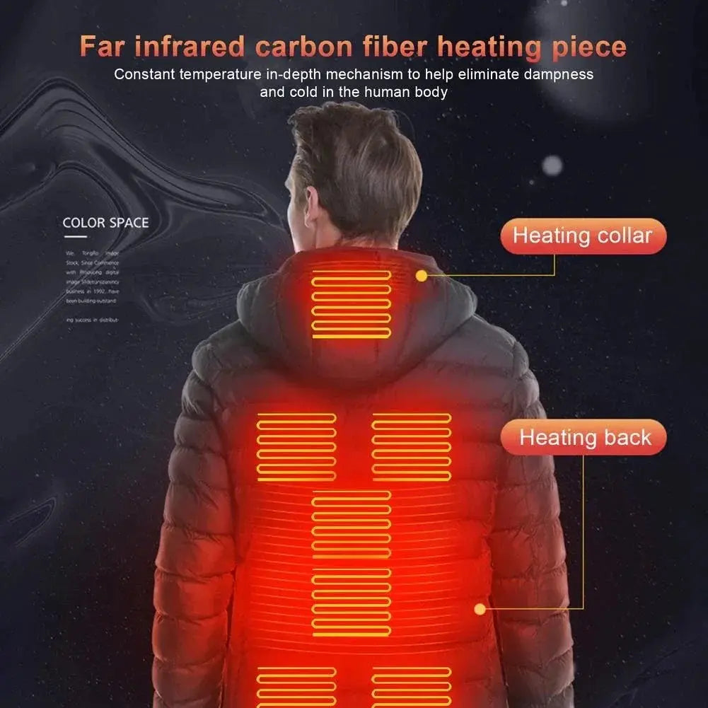 Men Nine Zone Heated Jacket USB Winter Electric Coat