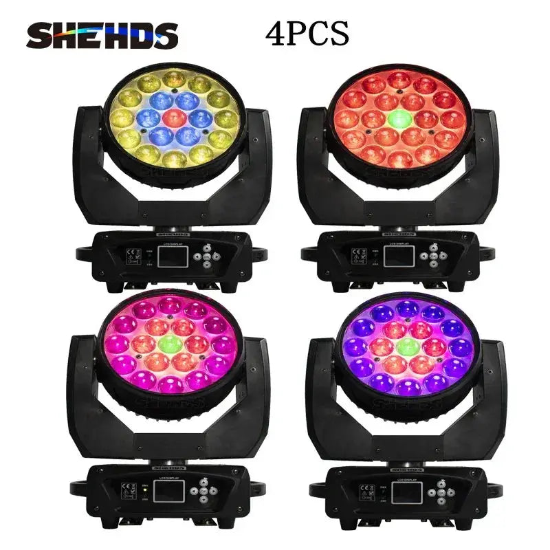 SHEHDS Beam Wash 4 Pack 19x15W RGBW Zoom Moving Head