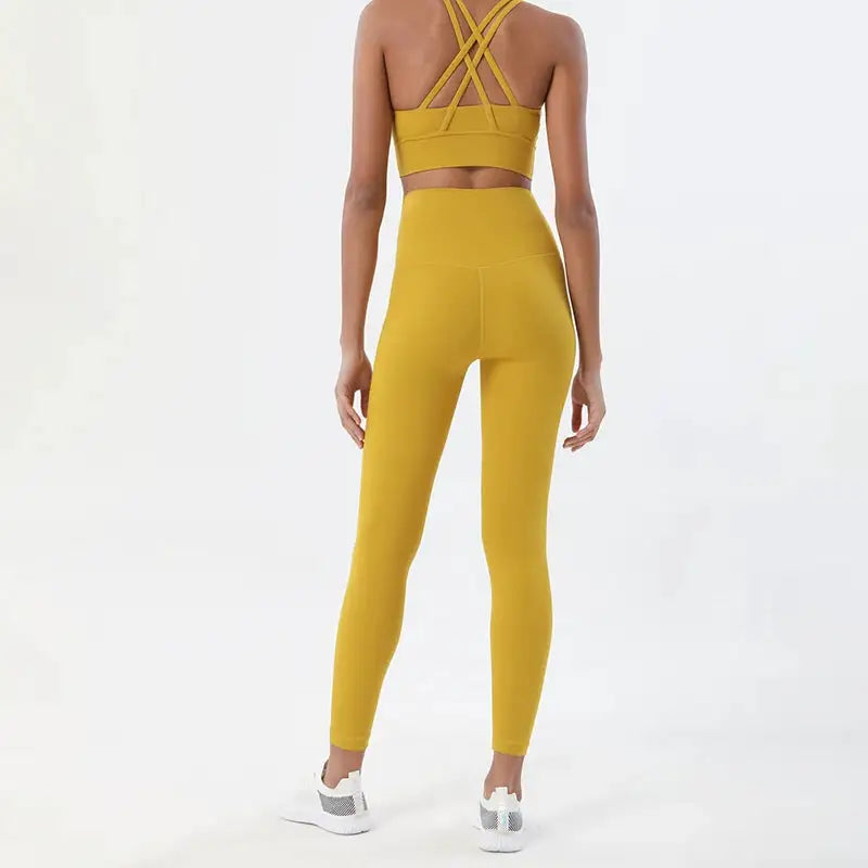 SOISOU Nylon Yoga Set Women's Tracksuit Gym Fitness Set Woman 2 Pieces Leggings Sports Bra Breathable Sportwear Woman Clothes