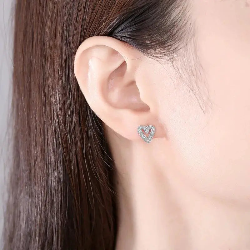 Sterling Silver Crystal Stud Earrings Rose Gold Heart Bee