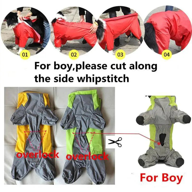Large Dog Waterproof Hooded Raincoat Jacket Overalls 6XL