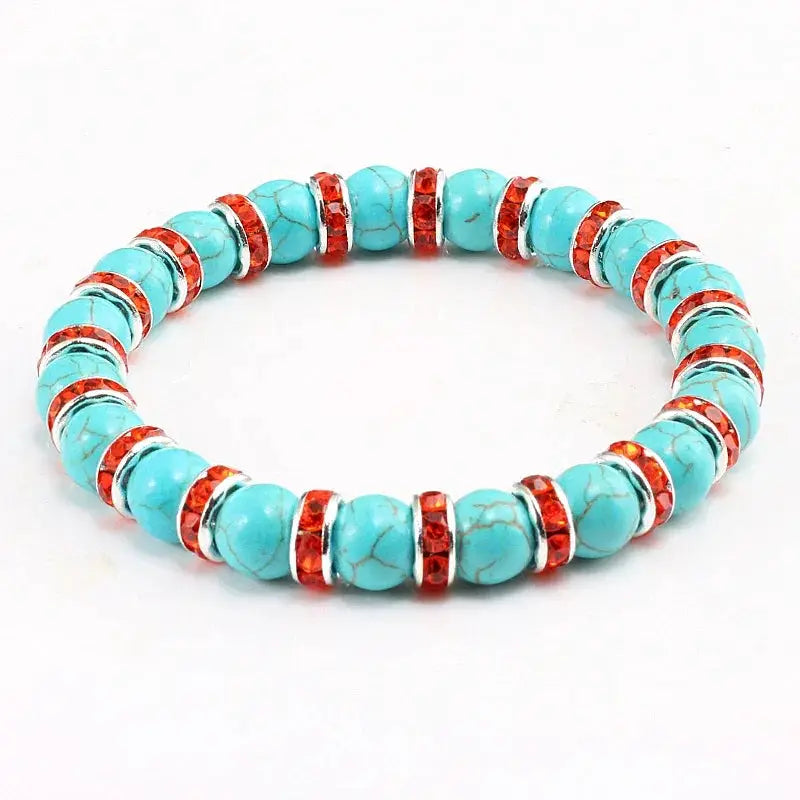Blue Beaded Bracelet Charm Natural Stone Crystal Stretch