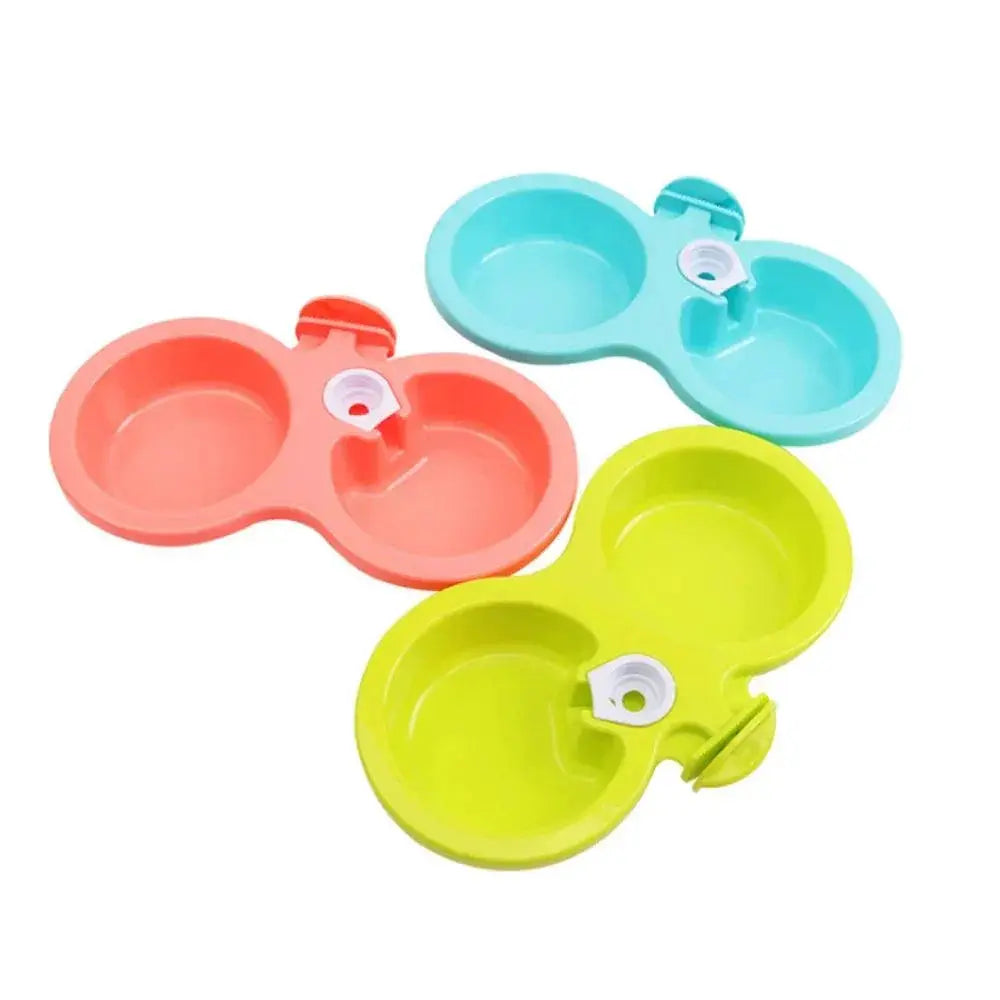 Double Hanging Pet Cage Bowls With Automatic Water Feeder