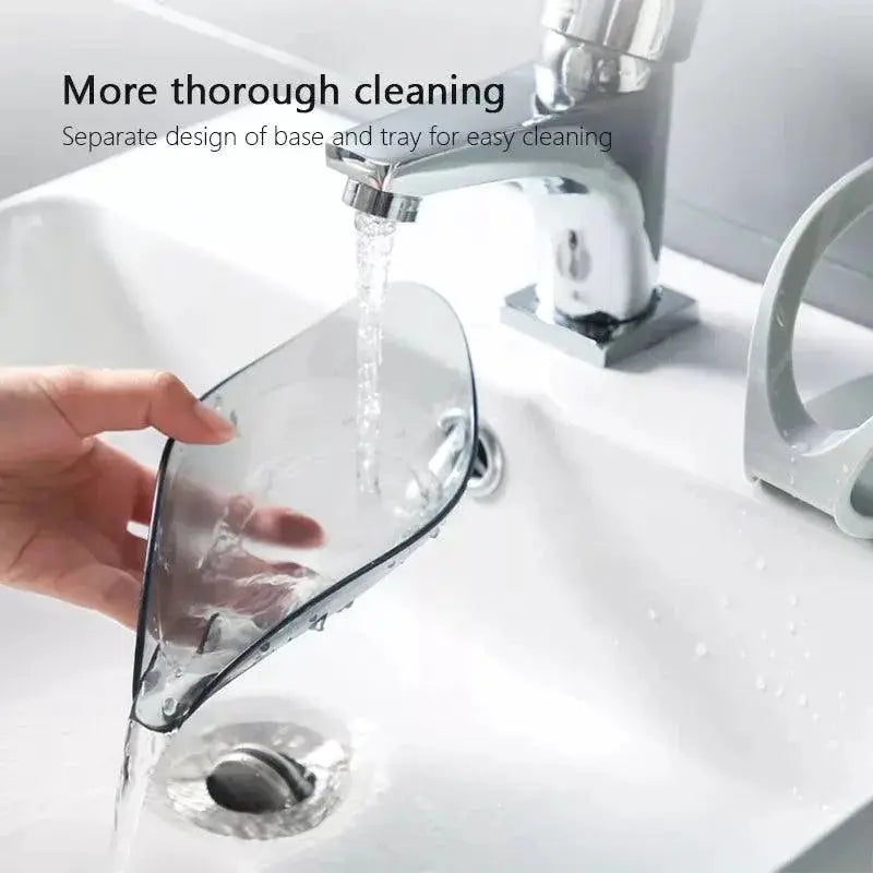 Leaf Shape Soap Dish With Auto Drainage Shower Holder Grey