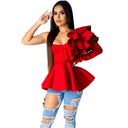 Elegant One-Shoulder Ruffle Peplum Blouse Chic Party Top