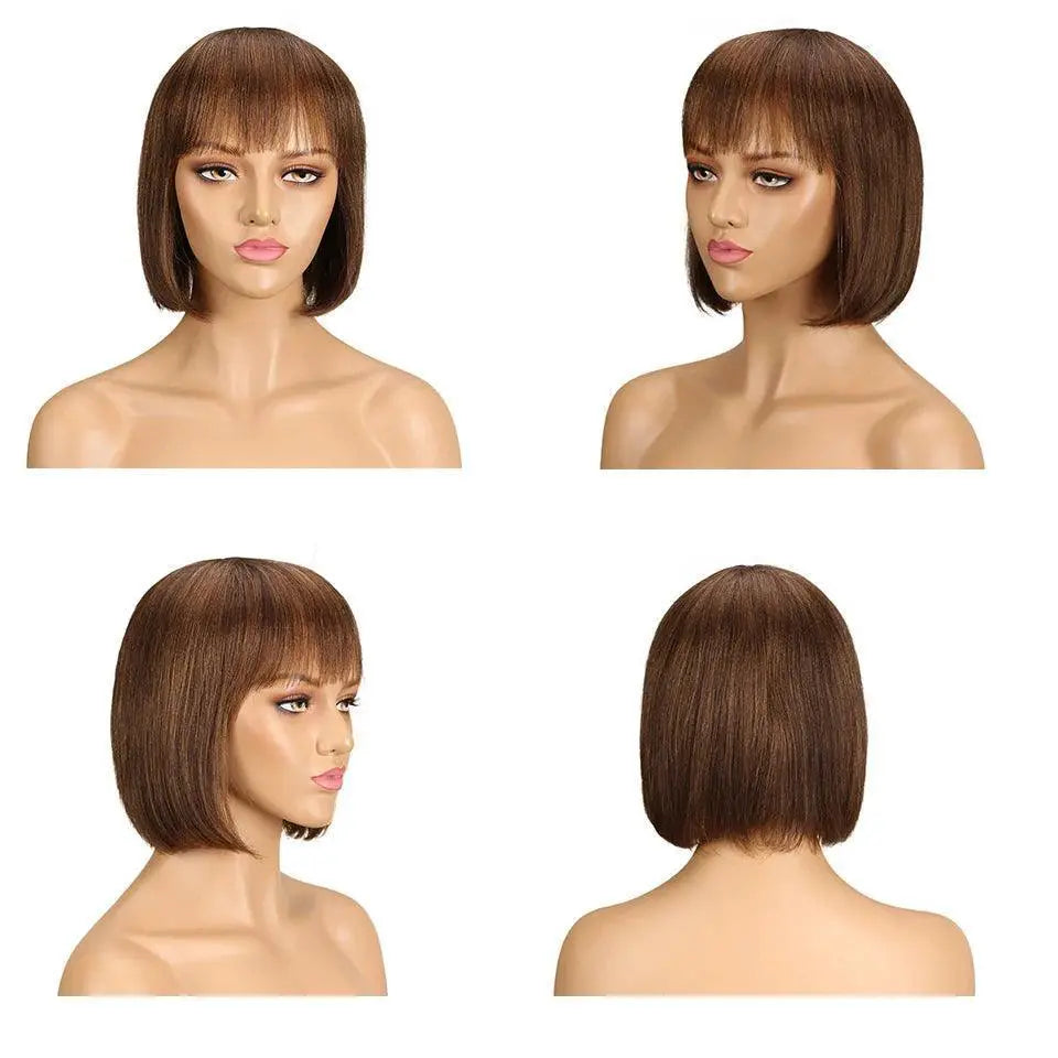 Youthful Red Brazilian Bob Wig With Bangs Chic Style