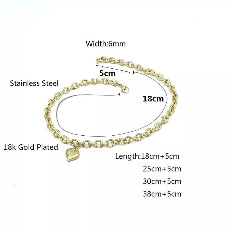 Gold Heart Charm Necklace For Pets Stainless Steel Cat Dog
