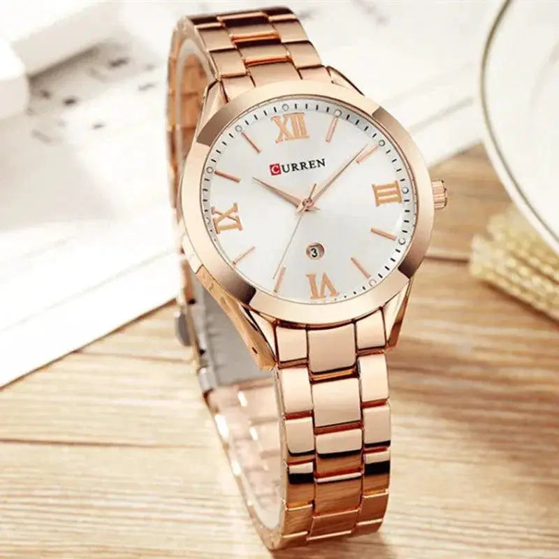 CURREN Gold Steel Bracelet Watch for Women Timepiece