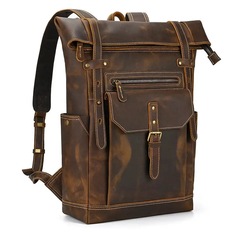 2023 New Style Men's Leather Backpack Vintage Fashion Men Male Travel Bag Laptop Bagpack For Male Cowhide Male Bag Anti theft