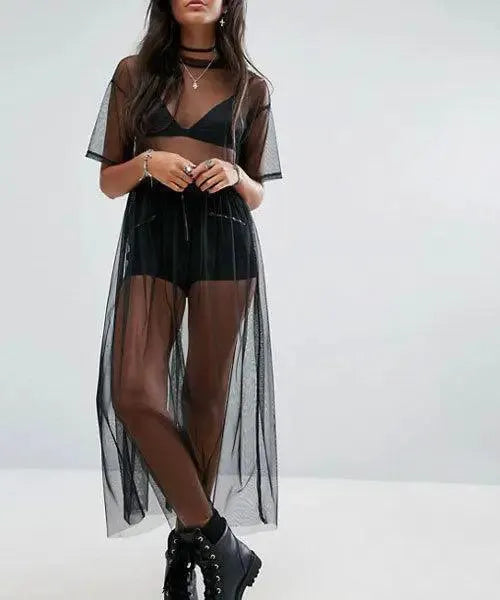 Seductive Black Mesh Maxi Dress Elegance and Allure