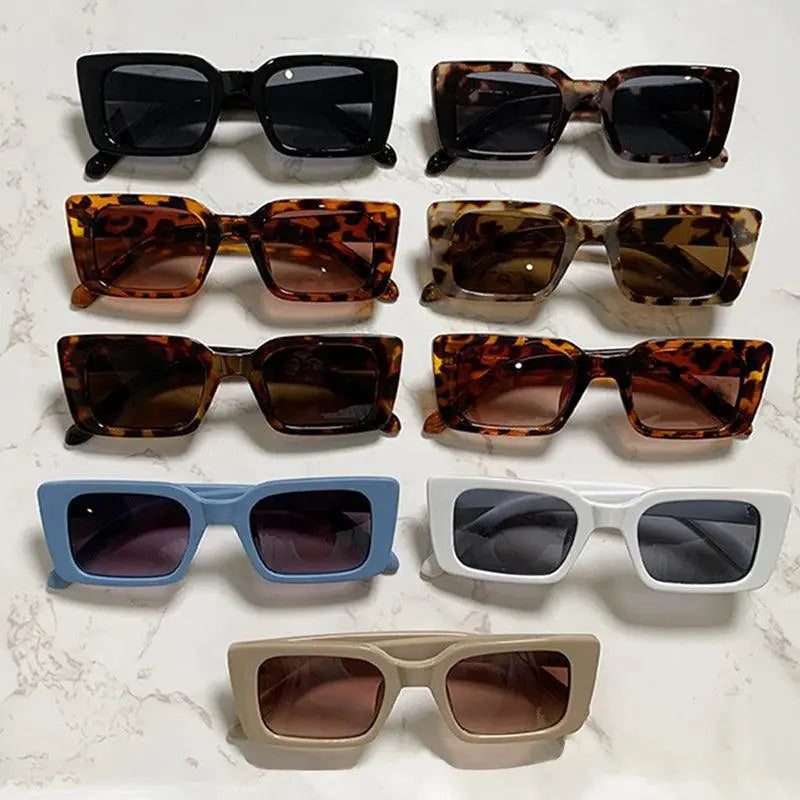 UV400 Retro Leopard Rectangle Sunglasses Unisex Fashion