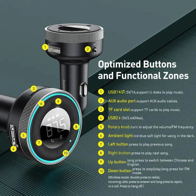 Baseus Bluetooth FM Car Transmitter And Hands Free Charger