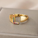 Rainbow Zircon Letter Rings For Women Fashion Jewelry 2024