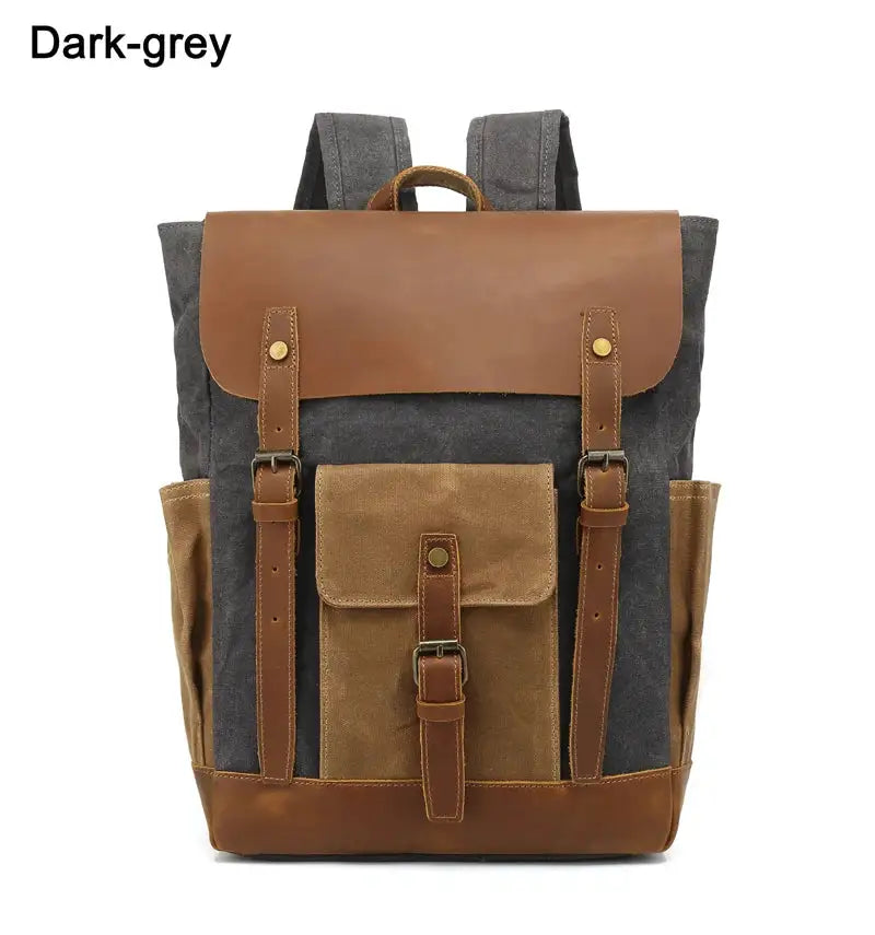 Vintage Waterproof Waxed Canvas Leather Backpack teenage girls Fashion School Bag Men Rucksack male bagpack large knapsack