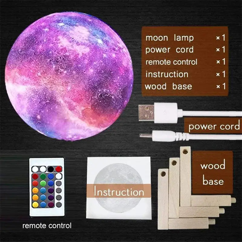3D Moon Light Lamp With Remote Control For Kids Night Light