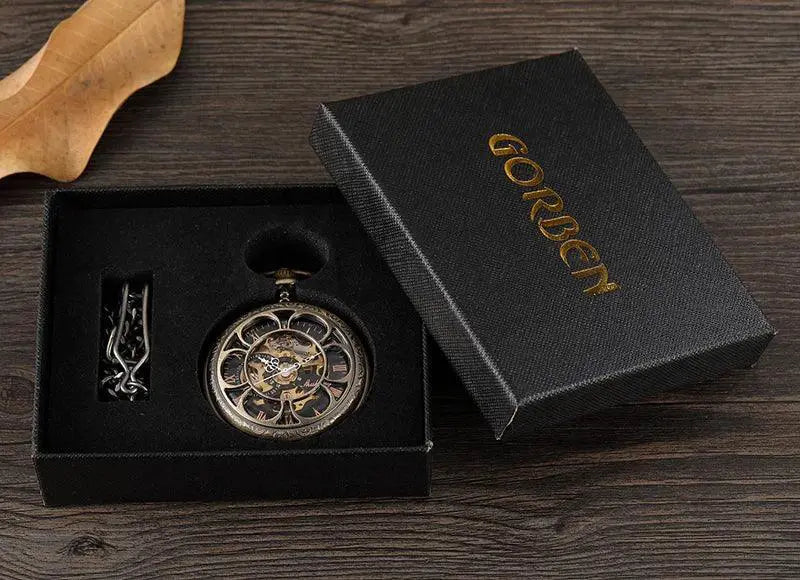 Vintage Bronze Pocket Watch Roman Numeral Skeleton Hand Wind