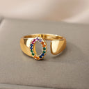 Rainbow Zircon Letter Rings For Women Fashion Jewelry 2024