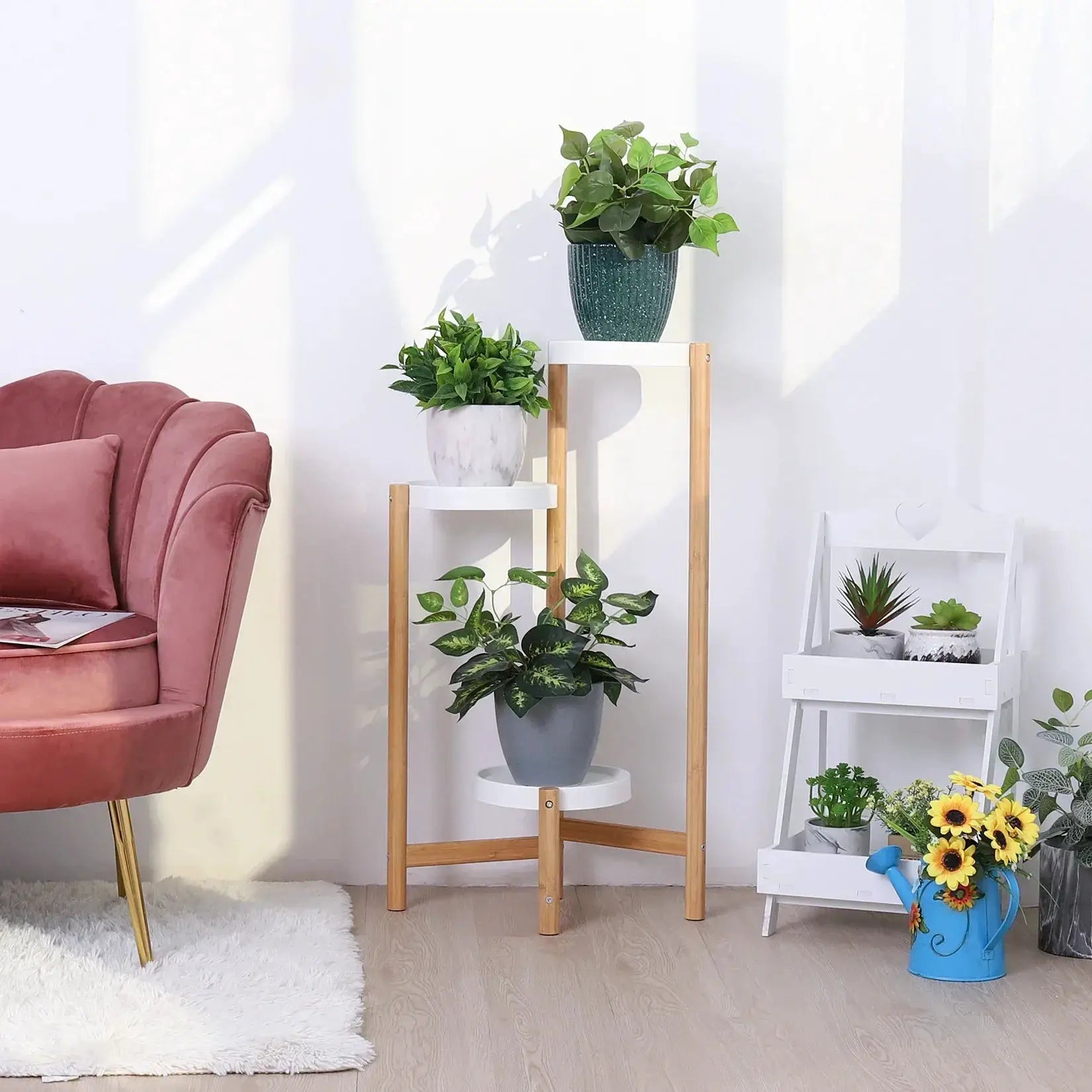 Bamboo Indoor 3 Tier Tall Corner Plant Stand Holder