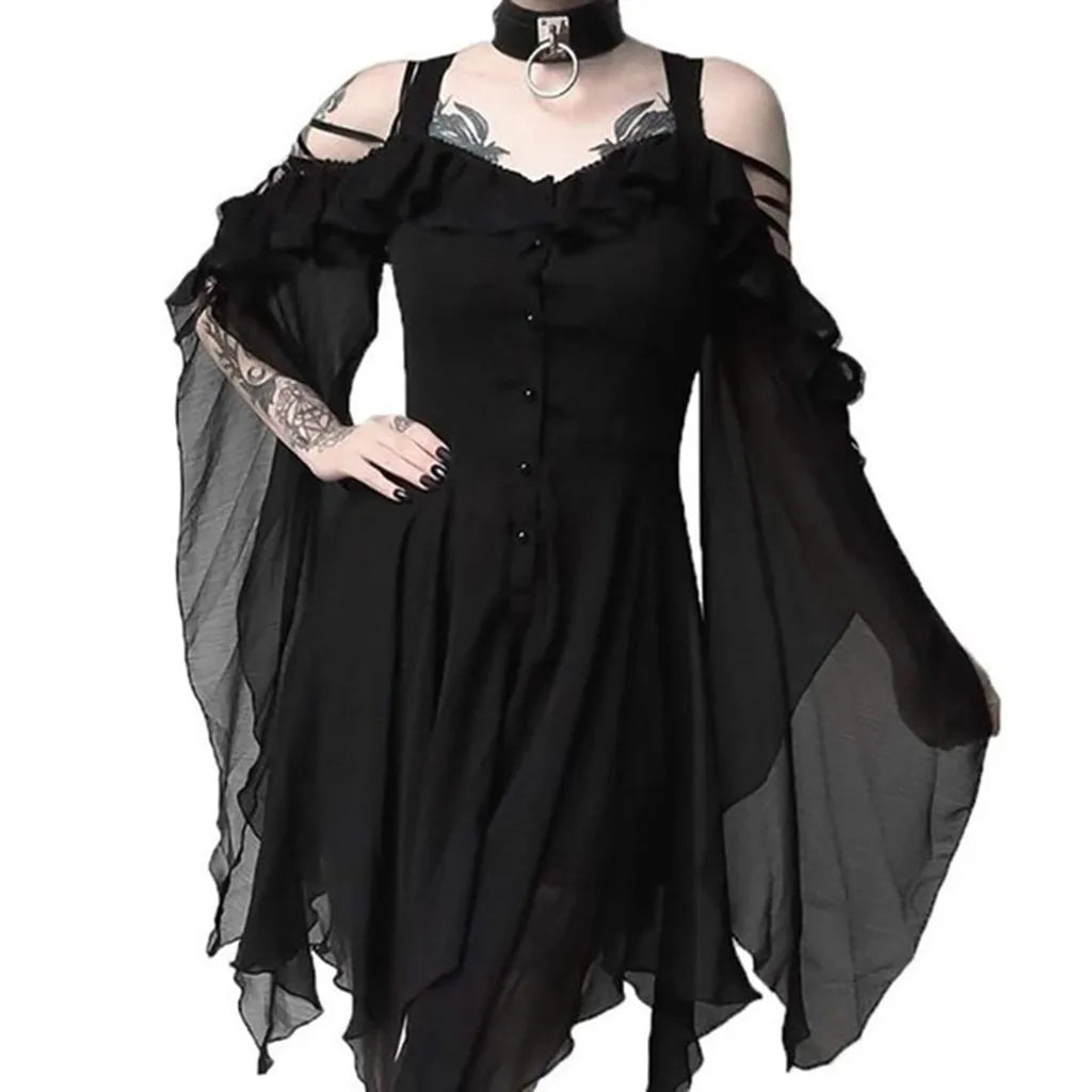 Lace-Up Gothic Ruffle Witch Dress