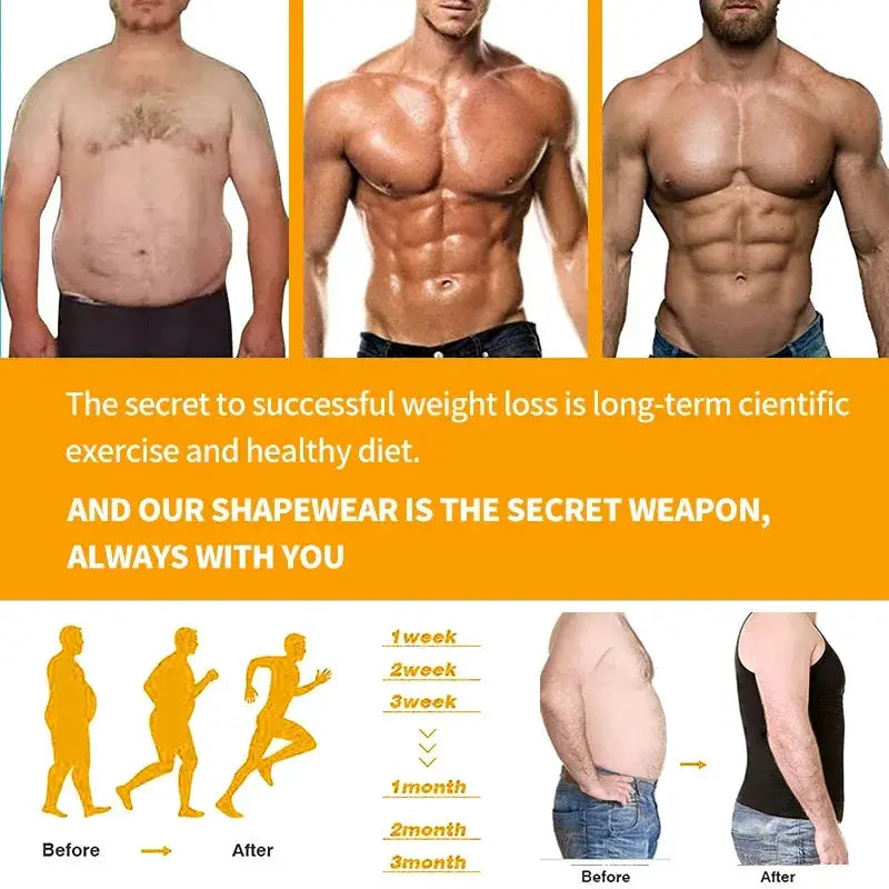 Mens Slimming Body Shaper Corset Vest Shirt Compression