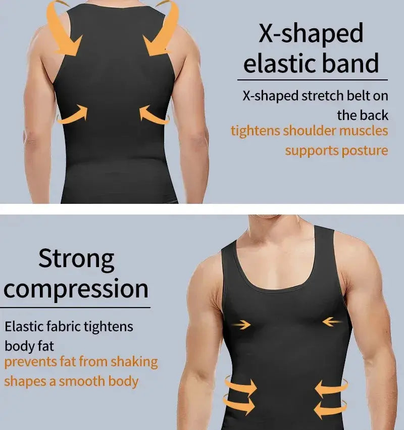 Mens Slimming Body Shaper Corset Vest Shirt Compression