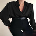 Elegant Red & Black Button-Down Office Blouse Choice for Women