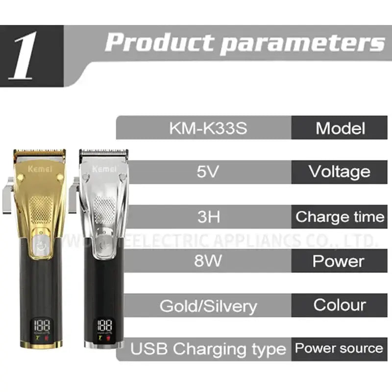 K33S Adjustable Barber Electric Hair Clipper Rechargeable