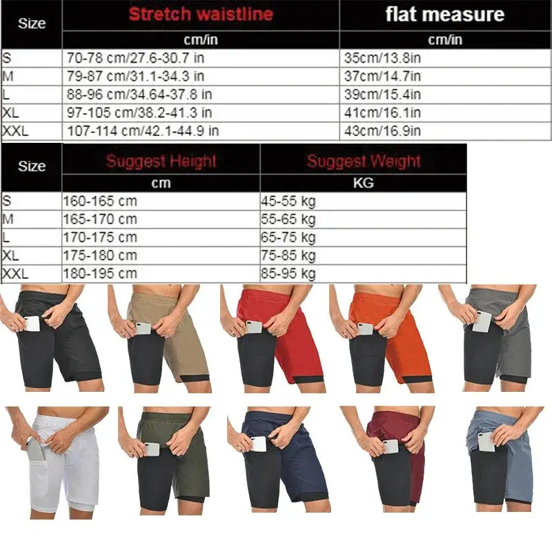 Men Summer Running Shorts 2 In 1 Quick Dry Gym Shorts