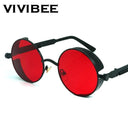 Vintage Steampunk Red Round Sunglasses for Men and Women