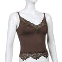 Gothic Bodycon Camis Crop Top Women Grunge Punk Backless Ribbed Lace Trim Summer