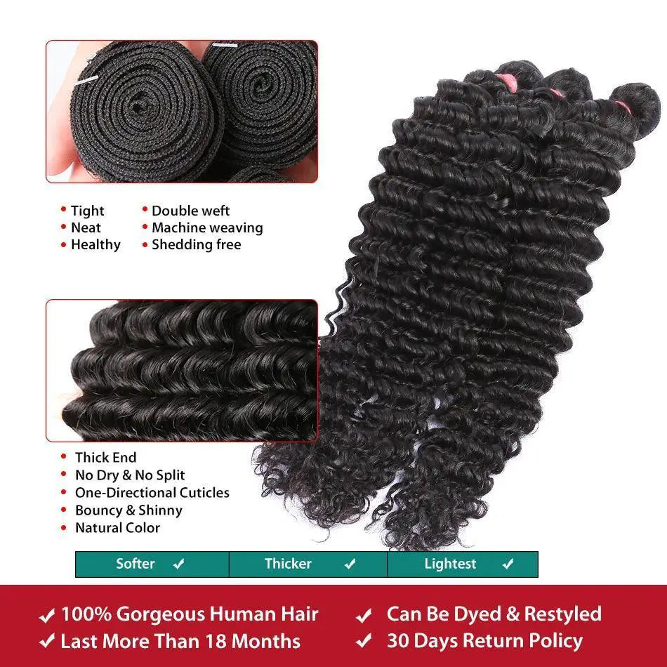 Peruvian Deep Wave Hair Bundle With HD Lace Closure Set