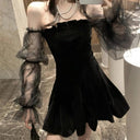Gothic Elegance Dress: Vintage Off-Shoulder Velvet Mini Dress