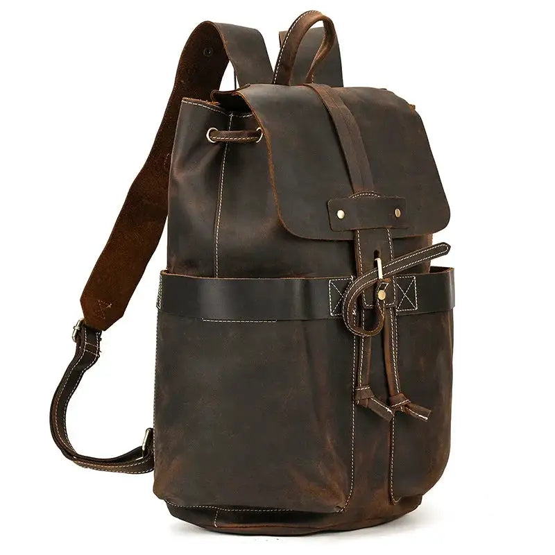 Vintage Men's Genuine Leather Backpack for Laptop Cowhide School Bag for Teenagers Crazy Horse Leather Rucksack Men School Bag