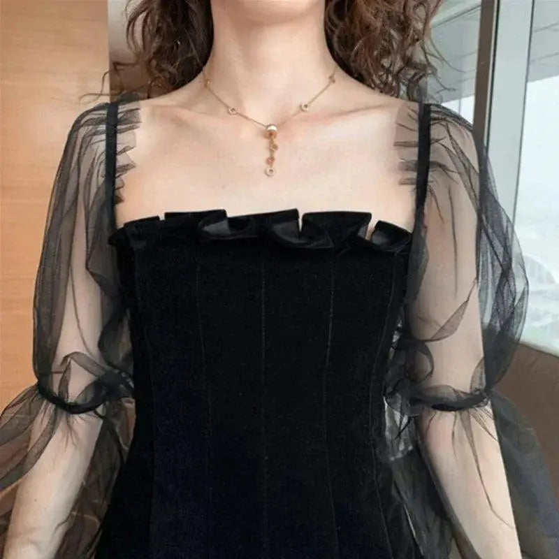 Gothic Elegance Velvet Mini Dress Off Shoulder Vintage