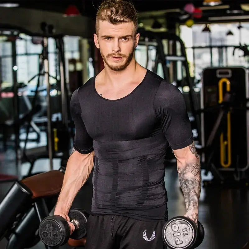 Mens Slimming Compression Undershirt for Tummy Control